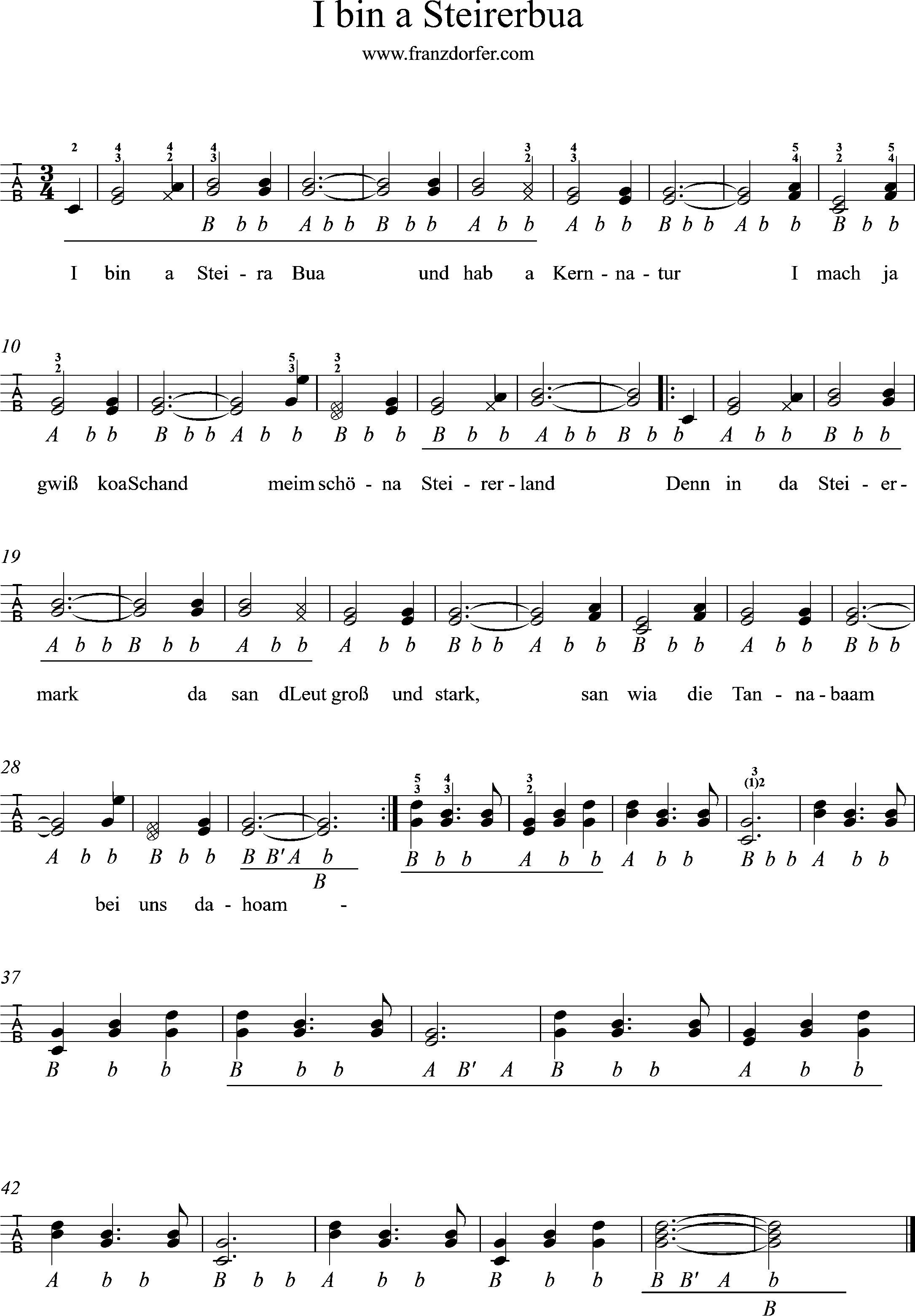 steirische harmonika, griffschrift- I bin a Steirerbua
